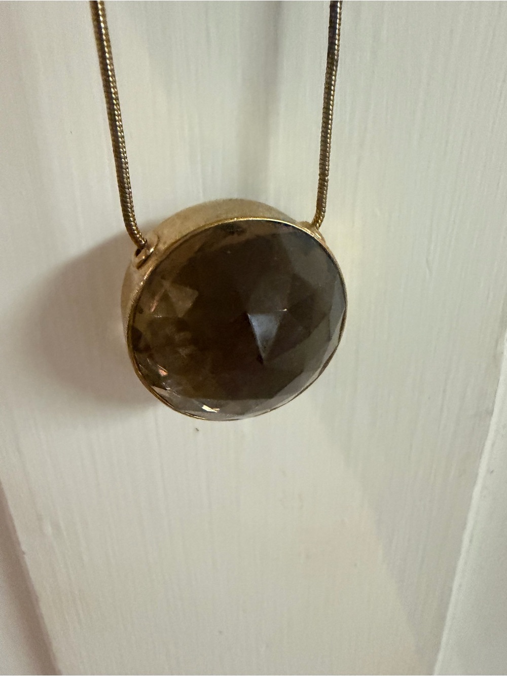 Michael Kors Gold Tone Chain Necklace with Smoky Quartz Glass Pendant